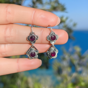 Purple Stone Work <b>Hook</b> <b>Earrings</b> with Polish Finish - Product Image 3
