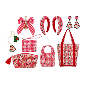 Christmas Red Gingham <b>Tree</b> Print Beaded Accessories Set Custom Handmade Beaded <b>Bags</b> Bibs and Fashion Accessories Wholesale - Product Image 1