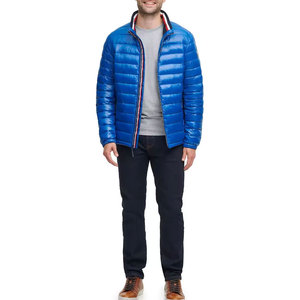 Veste matelassée bleue pour homme, col montant, coupe-vent, fermeture éclair, manteau d'hiver décontracté, coupe régulière, couleur unie, extérieur en polyester - Product Image 6