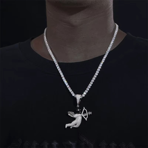 Collar de Plata de Ley 925 con Colgante de Ángel Cupido y Flecha de Eros Enmascarada Negra, con Diamantes de Moissanita, Estilo Hip Hop para Hombre - Product Image 2