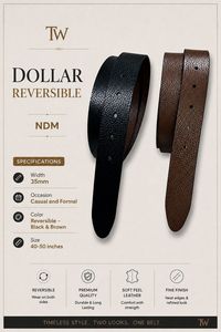 Italian Genuine <b>Leather</b> <b>Reversible</b> <b>Belt</b> for Men, Formal Business Dress <b>Belt</b> with Rotatable Buckle, Black & Brown - Product Image 5