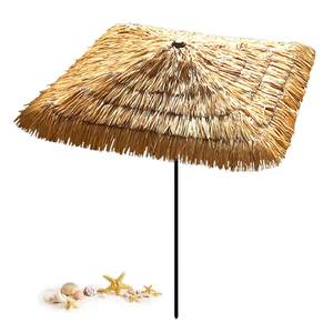 Tropiccal Palm Leaf Parasol with Rustic Bamboo <b>Pole</b> - Unique Square Tiki Hut Canopy with <b>Wooden</b> <b>Pole</b> Stand - Product Image 4