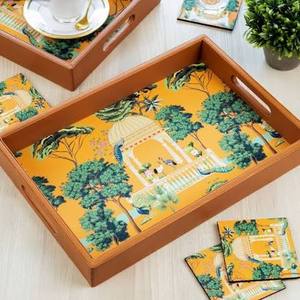 Bandeja de almacenamiento de madera rectangular, diseño bohemio, acabado pintado, para uso en mesa, de una sola capa, fácil de limpiar, bandeja de servicio personalizada. - Product Image 1