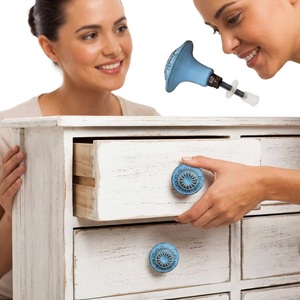 <b>Rustic</b> Blue Ceramic Cabinet Knob Round Decorative Handle for Home Office Furniture - Product Image 4