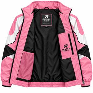 Men's Pink Windproof <b>Racer</b> <b>Jacket</b> Stand Collar Zipper Front Logo Color Blocking Sporty Style Autumn Wear - Product Image 4