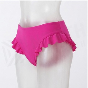 กางเกงบิกินี่เอวสูงสำหรับผู้หญิงพร้อมระบายสีชมพูชุดว่ายน้ำยืดได้ - Product Image 3