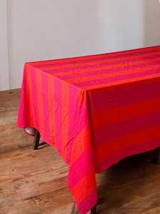 Nappe rectangulaire rayée rose et orange pour la décoration de la maison, ensemble de nappes en lin - Product Image 4