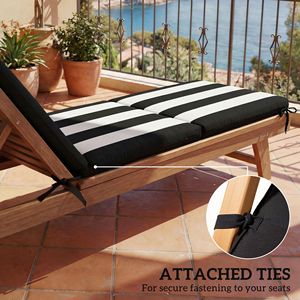 Set di 2 cuscini per chaise longue da patio e bordo piscina in schiuma ad alta densità bianco e nero con 6 lacci - Product Image 6