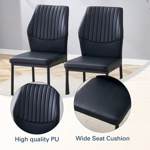 Ensemble de 4 chaises de salle à manger de luxe, design simple, en PU noir, avec pieds en métal noir haute résistance et dossier vertical - Product Image 6