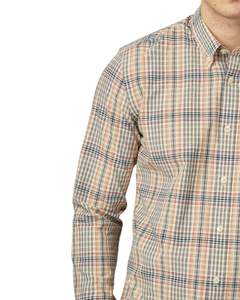 เสื้อเชิ้ตผู้ชายสีเบจ น้ำเงิน และสีสนิม ลายตารางเล็ก ผ้าฝ้าย แขนยาว ติดกระดุม แบบลำลอง สั่งผลิตได้ตามแบบ OEM โรงงานผลิตเสื้อผ้าแบบสั่งตัดพอดีตัว - Product Image 3