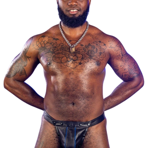 Tanga de cuero para hombre con anillo oculto, ropa interior fetichista de cuero premium, transpirable, elástica, con ribete de encaje, correas ajustables, diseño para discoteca. - Product Image 2