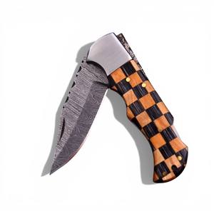 Damascus Steel Camping <b>Folding</b> Pocket <b>Utility</b> <b>Knife</b> OEM ODM OBM Drop Point Blade Slide Open Colorful Handle Industrial Grade - Product Image 1