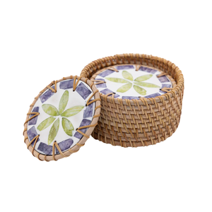 Sous-verres en rotin et nacre avec motif floral, set de napperons décoratifs bohèmes - Product Image 3