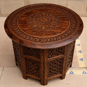 Table basse en bois de manguier artisanale indienne, design contemporain antique, pliable, meubles de salon - Product Image 1