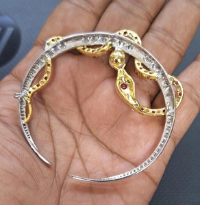 Broche Serpent en Argent Sterling 925 avec Rubis de Laboratoire, Émeraude, Perle et Diamant, Broche en Argent 925 Moissanite Diamantée pour Femme - Product Image 3