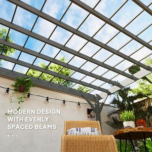 Pergola Gazebo 4x4 in Legno Grigio con Motivo a Vite d'Uva per Giardino e Patio, 3,6x6 Metri, da Esterno con Ancoraggi in Cemento - Product Image 5