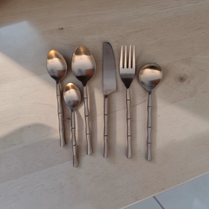 Modern Metal Cutlery Set <b>Mirror</b> Finish Bamboo Handle Dishwasher Safe Spoons Fork Knife Dinnerware - Product Image 4