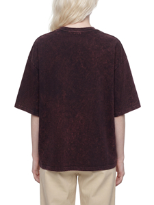 Camiseta Oversize de Cuello Redondo para Mujer, Color Borgoña, 100% Algodón, Corte Holgado, Manga Corta, Color Sólido, Casual, con Ribete en Contraste, Lavado Ácido - Product Image 5