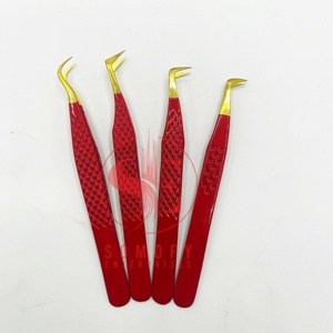 Somofy Enterprises, pinzas para pestañas de mega volumen, puntas doradas de Color rojo de 90 grados, acero inoxidable sólido recubierto de polvo ecológico - Product Image 2