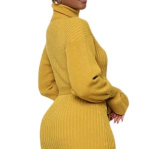 Women's Gold Sweater <b>Dress</b> Elegant Knitted Long Sleeve Pullover <b>Dress</b> Comfortable Casual Winter Fashion Outfit Custom Wholesale - Product Image 4