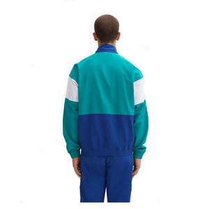 Ensemble coupe-vent sportif pour homme à col montant et blocs de couleur, en tissu polyester tricoté bleu sarcelle et blanc, en promotion en ligne - Product Image 2