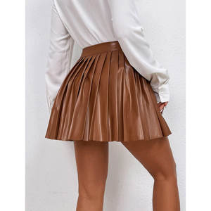 กระโปรงหนัง PU สีน้ำตาลทรงเอวสูงจีบระบายสำหรับผู้หญิง ปี 2026 กระโปรงมินิหนังเทียมสำหรับงานปาร์ตี้ สั่งตัดได้ - Product Image 2