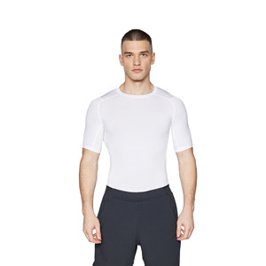 T-shirts de sport pour hommes, coupe ajustée, manches courtes, logo personnalisé sur le devant, tissu respirant et écologique en spandex/polyester, vente en gros - Product Image 2