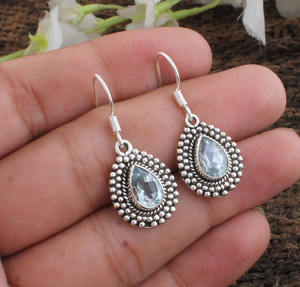 Boucles d'oreilles pendantes en topaze bleue naturelle, argent sterling 925, pierres précieuses facettées, bijoux de luxe pour mariage, cadeau pour femmes et unisexe - Product Image 2