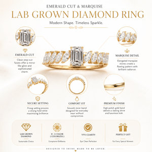Emerald Cut & Marquise Lab Grown <b>Diamond</b> <b>Ring</b> | 10K Yellow Gold Wedding Band Stackable Anniversary <b>Ring</b> Luxury Fine Jewelry Gift - Product Image 5