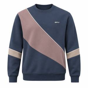 Mens Premium Contrast Wave <b>Crewneck</b> Sweatshirt Custom Casual Athletic Pullover Sportswear Cotton Polyester Fleece Windproof - Product Image 1