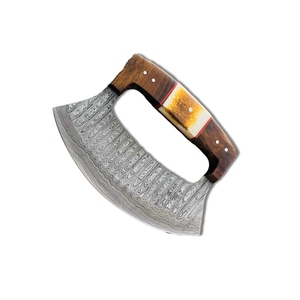Couteau Ulu artisanal en acier Damas avec manche en bois – Couteau de chef premium à lame oscillante pour l'extérieur - Product Image 1