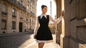 New <b>Top</b> Perfect A-line Silhouette Long <b>Silky</b> Sleeves Large Peter Pan Collar French Peter Pan Collar Dress From Vietnam - Product Image 2