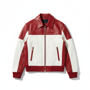 Custom red and <b>white</b> Biker Leather <b>Jacket</b> <b>Men</b> Genuine Leather OEM Manufacturer Wholesale Supplier - Product Image 1