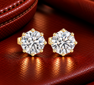 Pendiente Solitario de Oro Sólido de 14K 18K con Diamante Cultivado en Laboratorio de Corte Redondo, Diseño Floral de Cesta, 8 Puntas, DEFVVS, Certificado IGI, Regalo Nupcial, ODM - Product Image 1