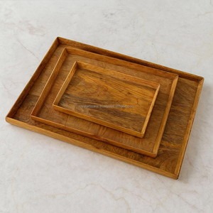 ชุดถาดเสิร์ฟอาหารทำจากไม้ทรงสี่เหลี่ยมทำด้วยมือถาดใส่ชากาแฟอเนกประสงค์สำหรับใช้กับเครื่องล้างจานได้3ขนาดตามต้องการ - Product Image 1