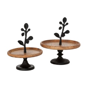 Handcrafted Mango Wood Cake Stand With Rustic <b>Cast</b> Iron Branch Handle Dessert Display Stand For Luxury Hotel Serveware On Sale - Product Image 1
