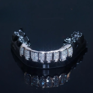 Brilliant Moissanite Grillz Custom Sterling Silver <b>Teeth</b> Caps Premium Fashion Jewelry Gift for Men Women - Product Image 5