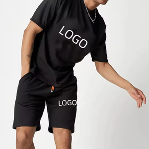 Ensemble T-shirt et short décontracté noir pour homme de qualité supérieure, respirant en coton, 2 pièces, avec logo imprimé, col rond, style tricoté, idéal pour l'été - Product Image 3
