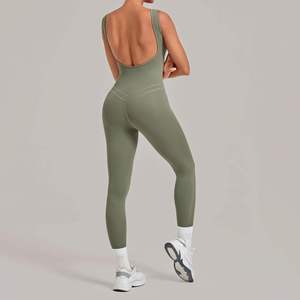 Women's High Waist Solid Green Yoga Jumpsuit Spaghetti Strap Hollow Tummy Control <b>Shapewear</b> Full Length Skinny Fit Spandex/Nylon - Product Image 2