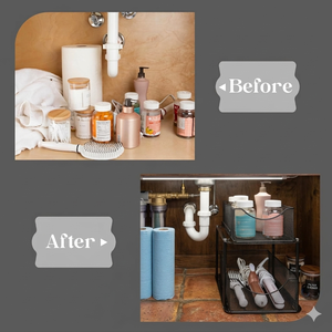 Organisateur sous évier à 2 niveaux - Étagère de rangement coulissante en maille pour salle de bain et comptoir de cuisine en acier carbone - Product Image 6