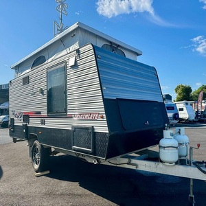 Compact White Aluminum Off-road Camper Trailer 15' Caravan with <b>Bed</b> & Kitchen and Two-way Expansion Tent 1600KG Payload - Product Image 1
