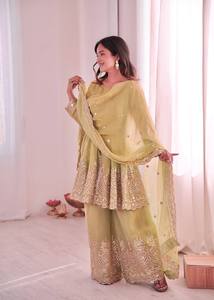 Robe Sharara en soie Fandy brodée de sequins pour femmes, tenue de fête ethnique - Product Image 2