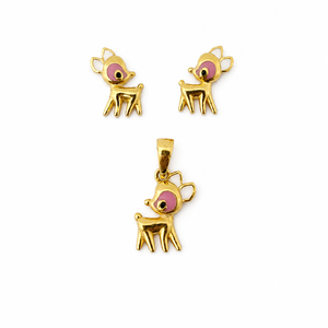 Juego de Pendientes con Colgante de Ciervo en Oro Amarillo de 18 Quilates para Mujer, Esmalte Rosa, Acabado Pulido, Diseño Animal, Regalo para Fiesta o Boda - Product Image 2