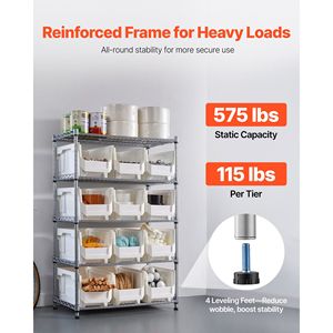 Sistema di Scaffalature in Acciaio a 5 Ripiani con Ruote, 12 Contenitori Organizzativi, Rack Mobile per Attrezzi con Ruote, Scaffali Multiuso - Product Image 3