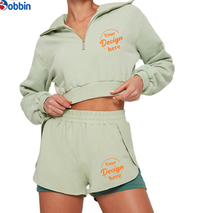 Conjuntos de Ropa de Verano para Mujer, Conjuntos Deportivos Personalizados de Moda Urbana, Top Corto de Manga Larga con Cierre y Pantalones Cortos, Conjuntos de 2 Piezas - Product Image 1