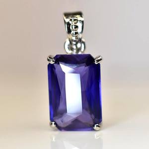 Pendentif en améthyste violette naturelle, argent sterling 925, collier avec pierre précieuse taille émeraude, bijoux fins, cadeau de fiançailles haut de gamme pour elle - Product Image 3