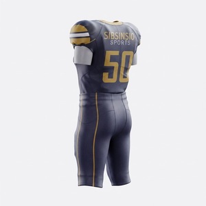 Ensemble Maillot et Pantalon de Football Américain Professionnel en Twill Numéroté, Uniforme Athlétique Sublimé Bleu Marine et Or - Product Image 6