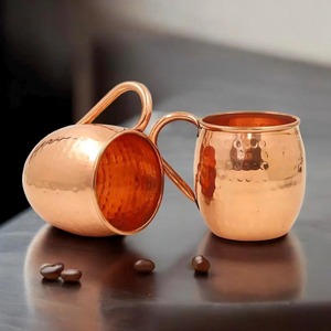 Handmade Hammered Copper <b>Mugs</b> <b>Set</b> Of 4 Vintage Style Party Drinkware Metal <b>Mug</b> With Handle Solid Color - Product Image 1