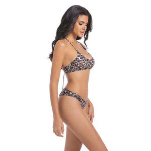 Ensemble bikini bandeau imprimé léopard personnalisé pour femme, maillot de bain deux pièces sexy à dos noué et coupe haute 2026 - Product Image 3