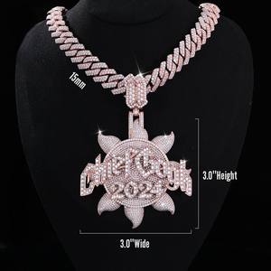 Pendentif Bling Moissanite Iced Out Charme Médaille Soleil Hip Hop Argent 925 VVS Personnalisé - Product Image 3